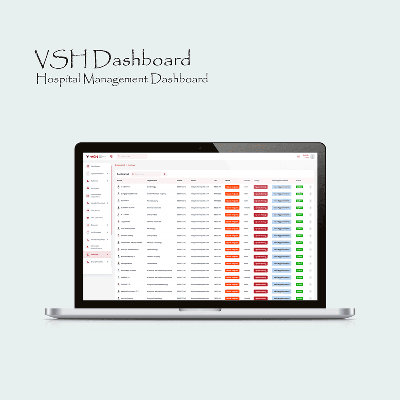 VSH Hospital Admin Dashboard Screenshot